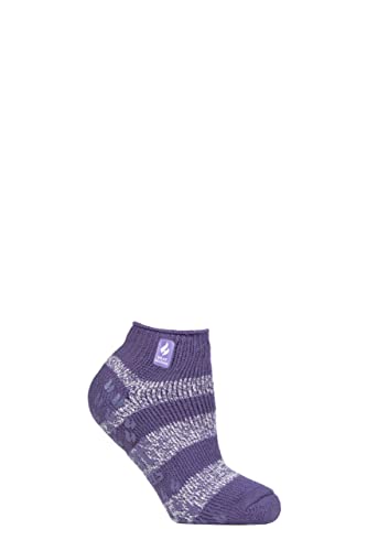 HEAT HOLDERS SOCKSHOP Damen 2.3 TOG Gemustert und gestreift Knöchel Hausschuhe Socken Packung 1 (37-42, Valencia Maulbeere Violett/Weiß, von HEAT HOLDERS