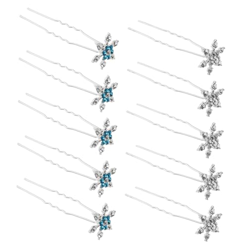 HEATSHAKING 10stücke Glitzernde Schneeflocken-haarspangen Mit Strass-druckknöpfen U-förmige Haarnadeln Aus Metall Kopfschmuck Für Hochzeiten Dekorative Haarnadeln Für Frauen von HEATSHAKING