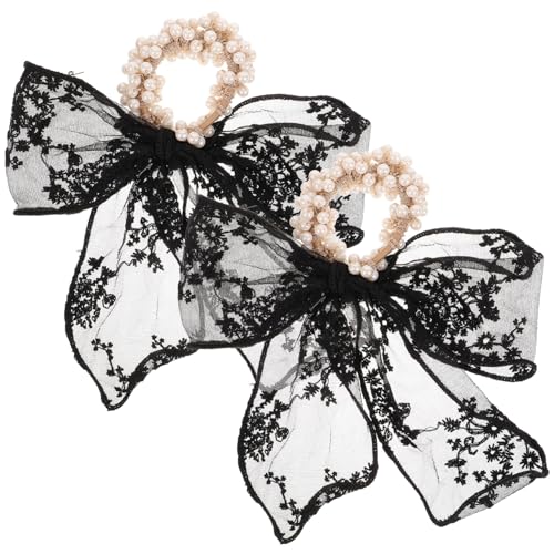 HEATSHAKING 2 Stück Haargummis mit Perlen und Spitzen Schleife Elastische Haargummis für Damen und Mädchen Stilvoller Pferdeschwanzhalter für Dünnes und Dickes Haar Modischer Haarschmuck für von HEATSHAKING