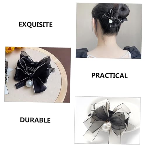 HEATSHAKING 2 Stück Haarklammern mit Perlen und Schleife Elegante Haarklammer Damen Robuste Haarspangen für Hochzeit Festival Alltag Schwarzes und Weißes Design Langlebig und Formstabil von HEATSHAKING