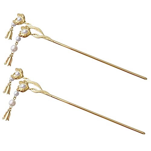 HEATSHAKING 2stücke Blumenhaarstäbchen Mit Perlen Für Frauen Metallhaarstäbchen Perlenhaarstäbchen Für Mädchen Haarstyling-werkzeug Für Hochzeiten Und Partys von HEATSHAKING
