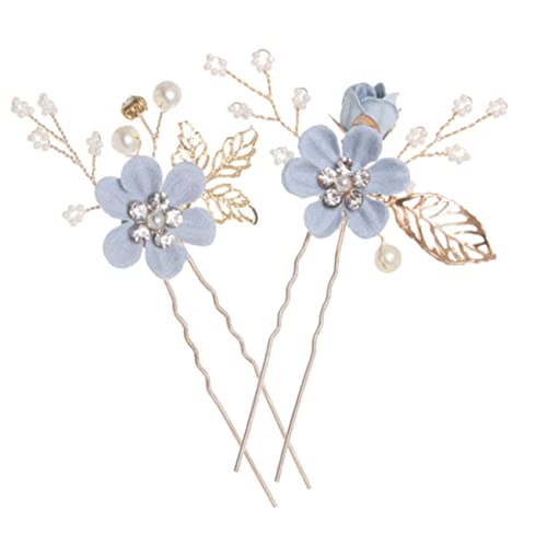 HEATSHAKING 2 Stück Handgefertigte U Förmige Braut Haarspangen mit Blauen Blumen Perlenverziert Eleganter Haarschmuck für Hochzeit und Festliche Anlässe Teiliges für Stilbewusste Frauen von HEATSHAKING