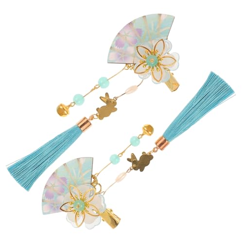HEATSHAKING 2 Stück Japanische Haarschmuck Clips mit Quasten und Blumenfächer Design für Kimono Outfits und Festliche Anlässe Langlebige Haarspangen für Damen von HEATSHAKING