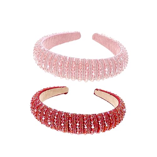 HEATSHAKING 2 Stück Rhinestone Kristall Haarreif mit Perlen Besetzt Handgefertigt Eleganter Haarschmuck für Damen Braut Party Alltag in Rot von HEATSHAKING