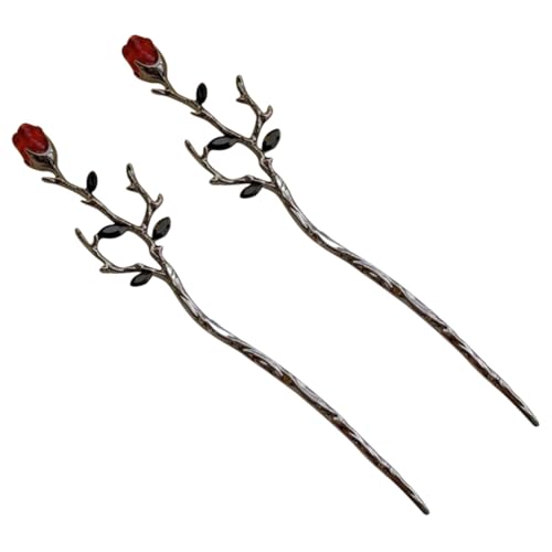 HEATSHAKING 2 Stück Schöne Haarnadeln mit Rosenblüte Metall Haarschmuck für Damen Langlebige Stilvolle Haarklammern zum Fixieren von Dutt und Chignon Schwarzes Vintage Design für Alltag und von HEATSHAKING