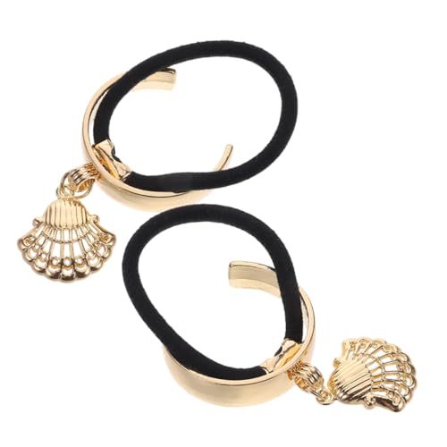 HEATSHAKING 2stücke Metall-haargummis Mit Muschel-anhängern Elastische Pferdeschwanzbänder Für Damen Haarseile Für Mädchen Geeignet Für Frühling Sommer Und Strandpartys von HEATSHAKING