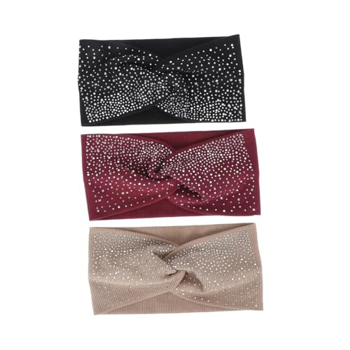 HEATSHAKING 3 Stück Damen Stirnbänder Elastisch Yoga Haarbänder Komfortabel Crossover Design Schwarz Weinrot Khaki von HEATSHAKING