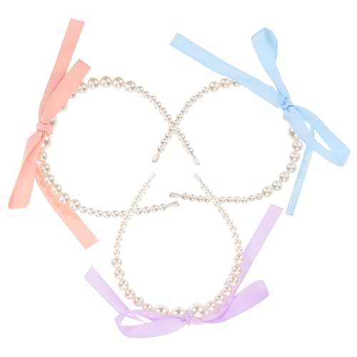 HEATSHAKING 3 Stück Perlen Haarreifen für Damen und Mädchen Schmale Schleifen Haarschmuck mit Weichem Band Komfortable Stirnbänder in Blau und Vielseitig für Alltag und Festliche Anlässe von HEATSHAKING