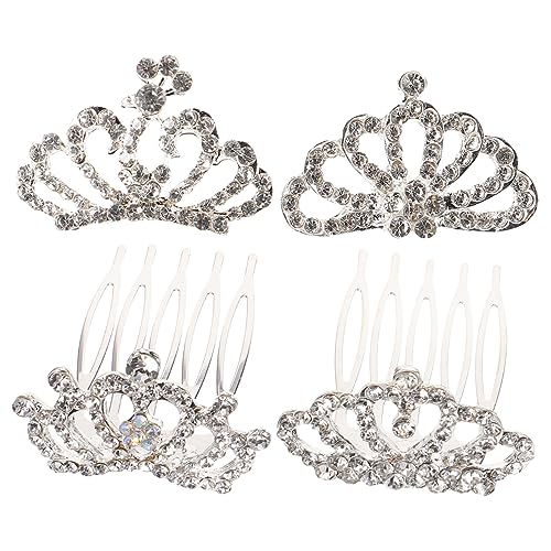 HEATSHAKING 4 Stück Teiliges Mädchen Tiara mit Strass und Perlen Leichter Haarkamm Langlebig und Hautfreundlich Einfacher für Kindergeburtstag Party und Abschlussball von HEATSHAKING