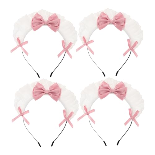 HEATSHAKING 4 Stücke Lolita Spitze Bogen Stirnband Kawaii Cosplay Haar Hoop Für Mädchen Maid Kostüm Kopfschmuck Für Cosplay Maskerade Party von HEATSHAKING