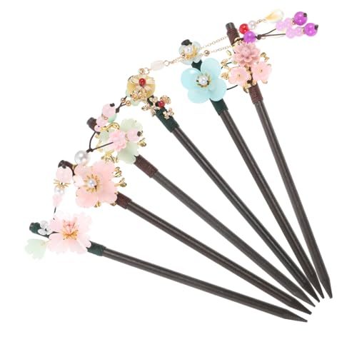 HEATSHAKING 6 Stck Teiliges Vintage Holz Haarstäbchen mit Retro Blumen design Chinesische Haarschmuck für Frauen und Mädchen Elegant für Hochsteckfrisuren bei Hochzeiten Partys und Alltag von HEATSHAKING