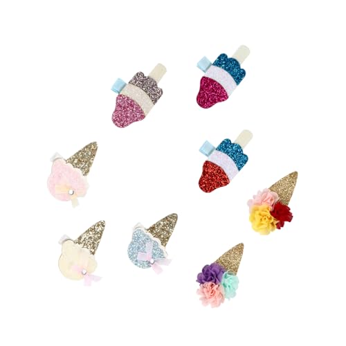 HEATSHAKING 8 Stück Teiliges Mädchen Haarspangen Eiscremeform mit Glitzer und Pailletten Bunte Haarklammern für Zartes Haar Kreative Accessoires als Gastgeschenke und Partydekoration von HEATSHAKING