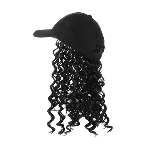 HEATSHAKING Baseball Cap mit Integrierter Lockiger Perücke Synthetische Afro Curls Bequemer Einteiler für Damen für Reisen Alltag und Kulturelle Styles in Schwarz von HEATSHAKING