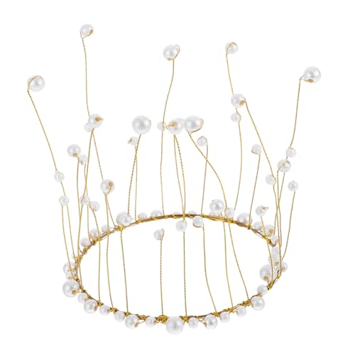 HEATSHAKING Goldene Perlenkrone Tortendeko Zubehör Handgefertigte Cake Topper Krone für Geburtstag und Hochzeit Wiederverwendbarer Hochwertiger Tortenaufsatz für Mädchen und Feiern von HEATSHAKING