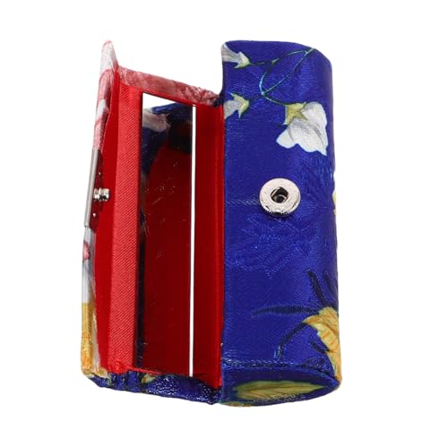 HEATSHAKING Handbestickte Tragbare Seiden Lippenstift Hülle mit Integriertem Spiegel Kosmetiktasche für Damen Make Up Organizer für Reise und Handtasche Blau von HEATSHAKING