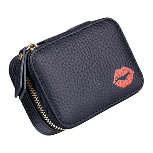 HEATSHAKING Kleine Reise Make Up Tasche aus Echtem Leder mit Robustem Spiegel Kompakte Lippenstift Aufbewahrungstasche für Damen und Mädchen Tragbar und Praktisch für Outdoor und Unterwegs von HEATSHAKING