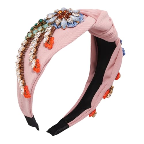 HEATSHAKING Retro Haarreif für Mädchen mit Strass und Stickerei Rosa Vintage Kopfschmuck Modisches Haarschmuck Accessoire für Damen Langlebig und Stilvoll für Alltag und Party von HEATSHAKING