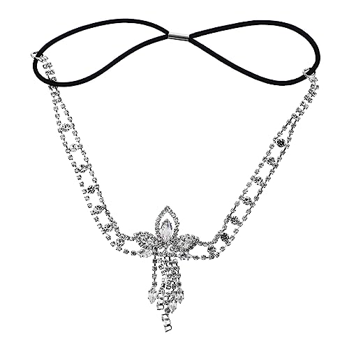 HEATSHAKING Strass Haarschmuck Braut Haarkette mit Quaste Modischer Kopfputz für Hochzeit und Party Eleganter Brautschmuck für Damen und Mädchen Silberner Glitzer Kopfschmuck von HEATSHAKING