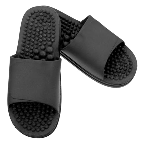 HEATSHAKING Unisex Badeschuhe Rutschfest Leichte PVC Duschslipper Atmungsaktiv Schnell Trocknend für Damen Herren Schwarz Massage Fußreflexzonen Fördernd von HEATSHAKING
