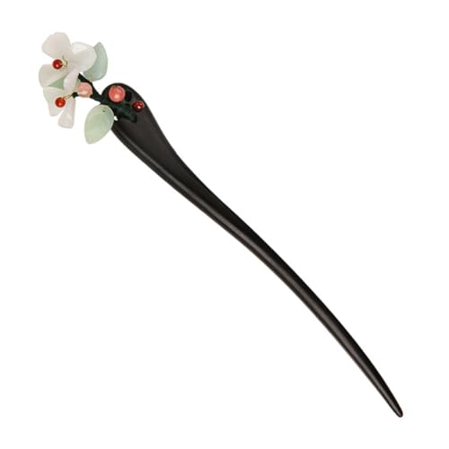 HEATSHAKING Vintage Chinesische Haarnadel aus Schwarzem Ebenholz Dekorativer Retro Haarstab mit Blumenmotiv Elegante Haarnadeln im Antiken Stil für Damen und Traditionelle Frisuren von HEATSHAKING