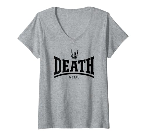 Damen DEATH METAL - (SKELETON ROCK-ON-HAND) T-Shirt mit V-Ausschnitt von HEAVY METAL MUSIC