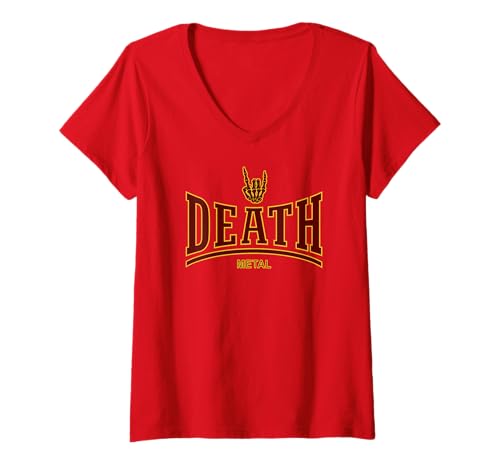Damen DEATH METAL - (SKELETON ROCK-ON-HAND) T-Shirt mit V-Ausschnitt von HEAVY METAL MUSIC