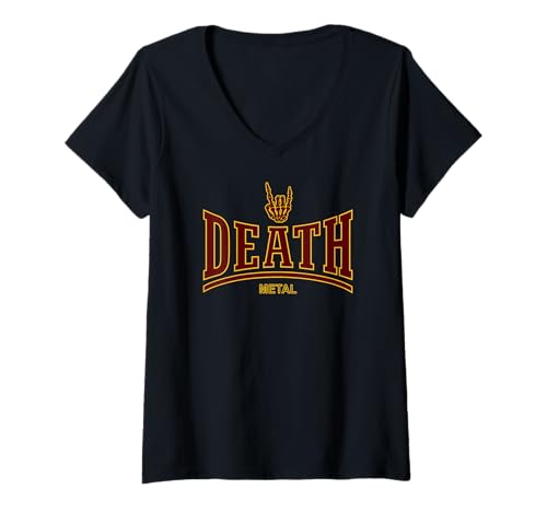 Damen DEATH METAL - (SKELETON ROCK-ON-HAND) T-Shirt mit V-Ausschnitt von HEAVY METAL MUSIC