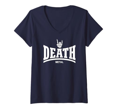Damen DEATH METAL - (SKELETON ROCK-ON-HAND) T-Shirt mit V-Ausschnitt von HEAVY METAL MUSIC