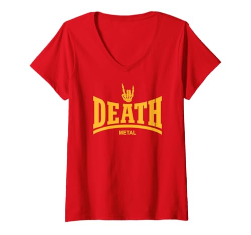 Damen DEATH METAL - (SKELETON ROCK-ON-HAND) T-Shirt mit V-Ausschnitt von HEAVY METAL MUSIC