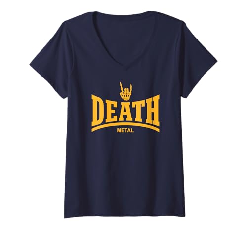 Damen DEATH METAL - (SKELETON ROCK-ON-HAND) T-Shirt mit V-Ausschnitt von HEAVY METAL MUSIC