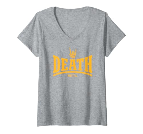 Damen DEATH METAL - (SKELETON ROCK-ON-HAND) T-Shirt mit V-Ausschnitt von HEAVY METAL MUSIC