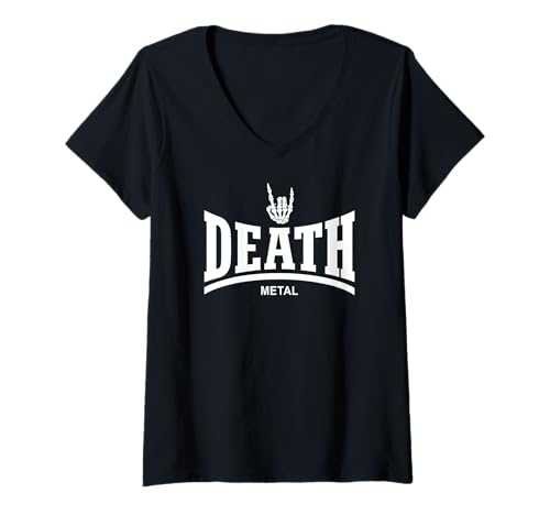 Damen DEATH METAL - (SKELETON ROCK-ON-HAND) T-Shirt mit V-Ausschnitt von HEAVY METAL MUSIC