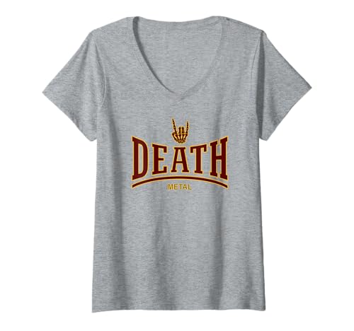 Damen DEATH METAL - (SKELETON ROCK-ON-HAND) T-Shirt mit V-Ausschnitt von HEAVY METAL MUSIC