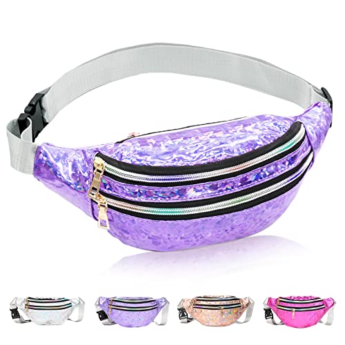 Bauchtasche Damen Metallic, wasserdichte Bauchtasche Mode mit Reflektierender Verstellbarer, Hüfttasche Mädchen für Frauen und Männer Party Festival Sport Outdoor Reisen Violett von HEAWAA