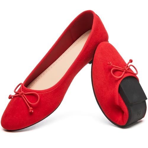 HEAWISH Damen-Ballerinas, schwarz, spitzer Zehenbereich, bequeme Wildlederschuhe, elegante Freizeitschuhe, Rot/Ausflug, einfarbig (Getaway Solids), 42 EU von HEAWISH