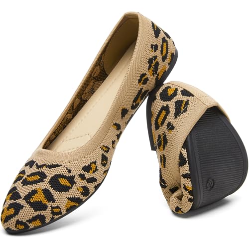HEAWISH Flache Damen-Ballerinas, bequeme Netzschuhe, spitzer Zehenbereich, Slipper, Anzugschuhe, Leopard, 38 EU von HEAWISH