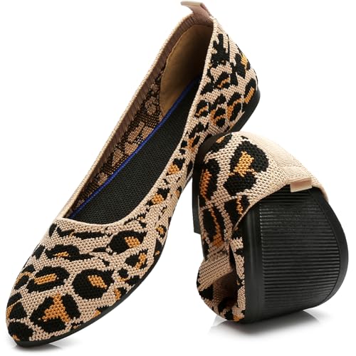 HEAWISH Damen Flats Schuhe Bequeme Mesh Pointed Toe Slip On Ballerinas, (leopard), 40.5 EU von HEAWISH