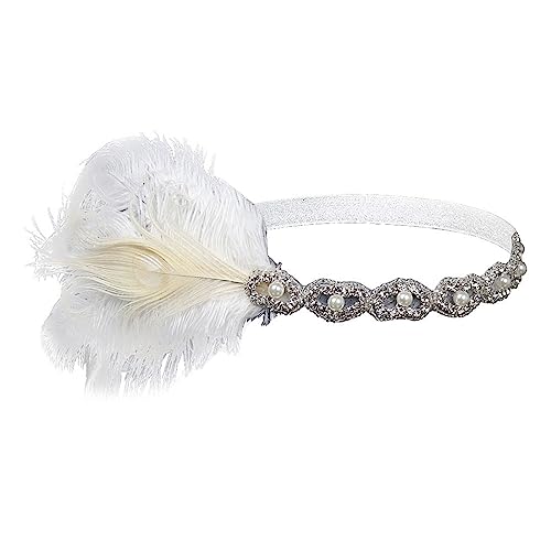 1920er Jahre Kopfschmuck Feder Flapper Stirnband Great Gatsby Kopfschmuck Vintage Haarband Braut Kopfschmuck Abschlussball Party Haarschmuck Federn Stirnband (Color : B) von HEBBES