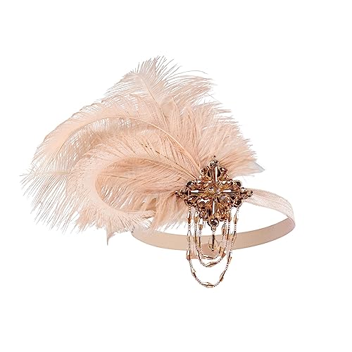 1920er Jahre Vintage Flapper Stirnband Showgirl Feder Kristall Kopfschmuck Party Fotografie Haarschmuck Damen Geschenke Federn Stirnband (Color : Platinum) von HEBBES