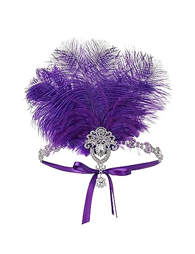 Damen Feder Kristall Stirnband Feder Stirnband Flapper Kopfschmuck Vintage 1920er Jahre Party Fotografie Haarschmuck Damen Geschenke Federn Stirnband (Color : E) von HEBBES