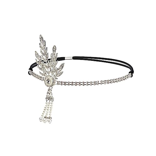 Damen Vintage Braut Kopfschmuck Kostüm Haarschmuck Flapper Great Gatsby Blatt Medaillon Perlen Stirnband 1920er Jahre Art Deco Federn Stirnband (Color : F) von HEBBES