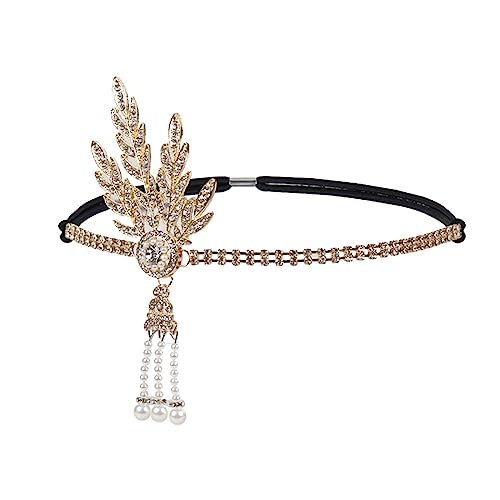 Damen Vintage Braut Kopfschmuck Kostüm Haarschmuck Flapper Great Gatsby Blatt Medaillon Perlen Stirnband 1920er Jahre Art Deco Federn Stirnband (Color : G) von HEBBES