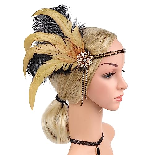 Frauen Flapper Feder Kristall Stirnband Mode Kopfschmuck Vintage Party Kostüm Kleid Haar Zubehör frauen Geschenke Federn Stirnband (Color : H) von HEBBES