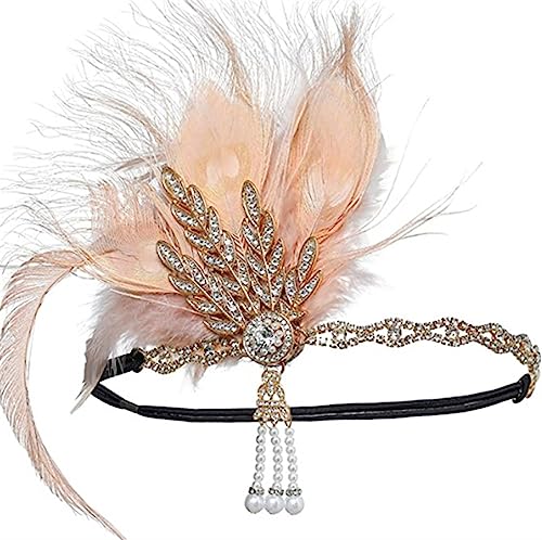 Mode Pfauenfeder Stirnband Mädchen Kopfschmuck mit Strass Quaste Vintage Party Fotografie Haarschmuck Damen Geschenke Federn Stirnband (Color : Nude) von HEBBES