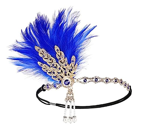 Mode Pfauenfeder Stirnband Mädchen Kopfschmuck mit Strass Quaste Vintage Party Fotografie Haarschmuck Damen Geschenke Federn Stirnband (Color : Royalblue) von HEBBES