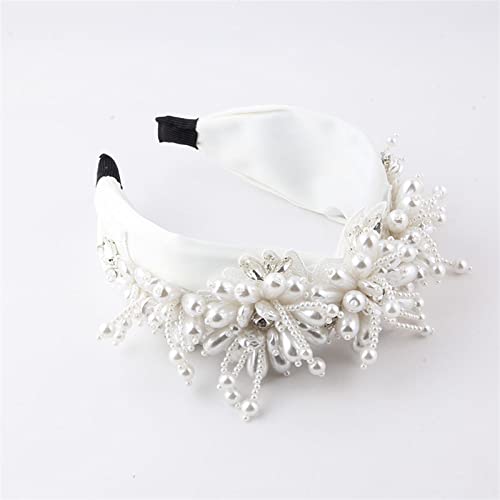 Mode Stirnbänder Exquisites breites Tuch Stirnband Mode Perle Blume Quaste Haarband Damen Prom Haarschmuck Kopfbedeckung Brautstirnband von HEBBES