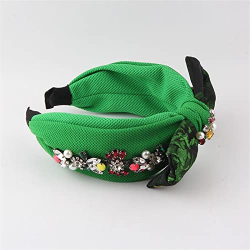 Mode Stirnbänder Mode Haarspange Headwear Pastoral Stoff mit bunten Strass Schleifen Haarband Pin Damen Freizeit Haar eingelegt Brautstirnband (Color : B) von HEBBES