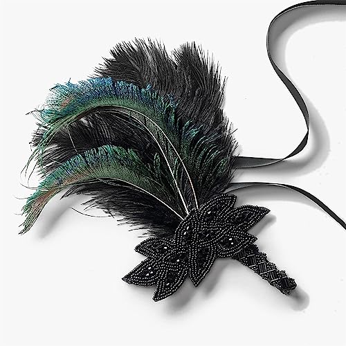 Vintage 1920er Jahre Flapper Feder Stirnband Pailletten Showgirl Kopfschmuck Braut Kopfschmuck Abschlussball Party Haarschmuck Federn Stirnband von HEBBES