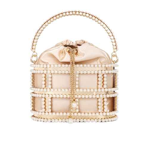 Wunderschöne Perlen-Metallkäfig-Abendtaschen for Damen, schicke und elegante, ausgehöhlte metallische Geldbörsen und Handtaschen, Hochzeit, Party Damen Clutches ( Color : F , Size : L19.5xW10.5xH12cm von HEBBES