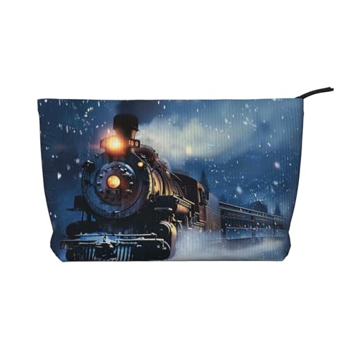 Astronaut Galaxy Trippy Prints Cord Make-up-Tasche für Frauen Mädchen, geräumiger Reise-Kosmetik-Organizer für Make-up, Toilettenartikel & Essentials, Winter Weihnachten Schnee Nacht Eisenbahn Zug von HEBSDFG